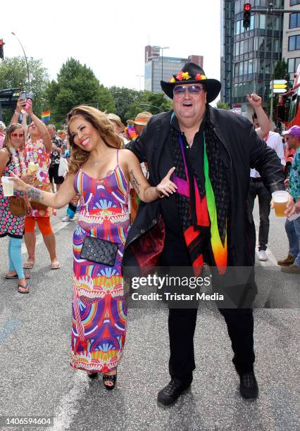 Patricia Blanco and Andreas Ellermann during the Schlagerradio Schlagerhammer Tour 2022 at on July 3, 2022 in Hamburg, Germany.