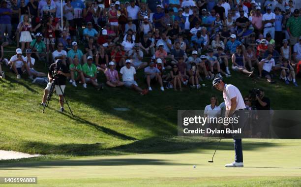 Poston of the United States putts on the 18th green during the final round of the John Deere Classic at TPC Deere Run on July 03, 2022 in Silvis,...