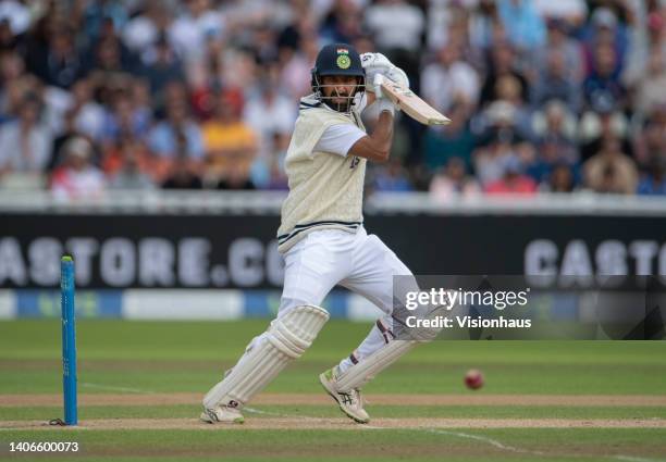 Cheteshwar Pujara of India batting during day three of the Fifth LV= Insurance Test Match between England and India at Edgbaston on July 3, 2022 in...