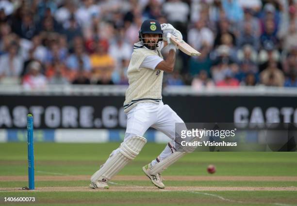 Cheteshwar Pujara of India batting during day three of the Fifth LV= Insurance Test Match between England and India at Edgbaston on July 3, 2022 in...