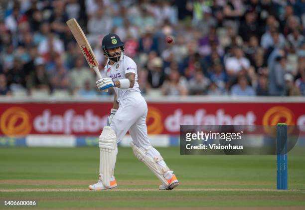 Virat Kohli of India batting during day three of the Fifth LV= Insurance Test Match between England and India at Edgbaston on July 3, 2022 in...