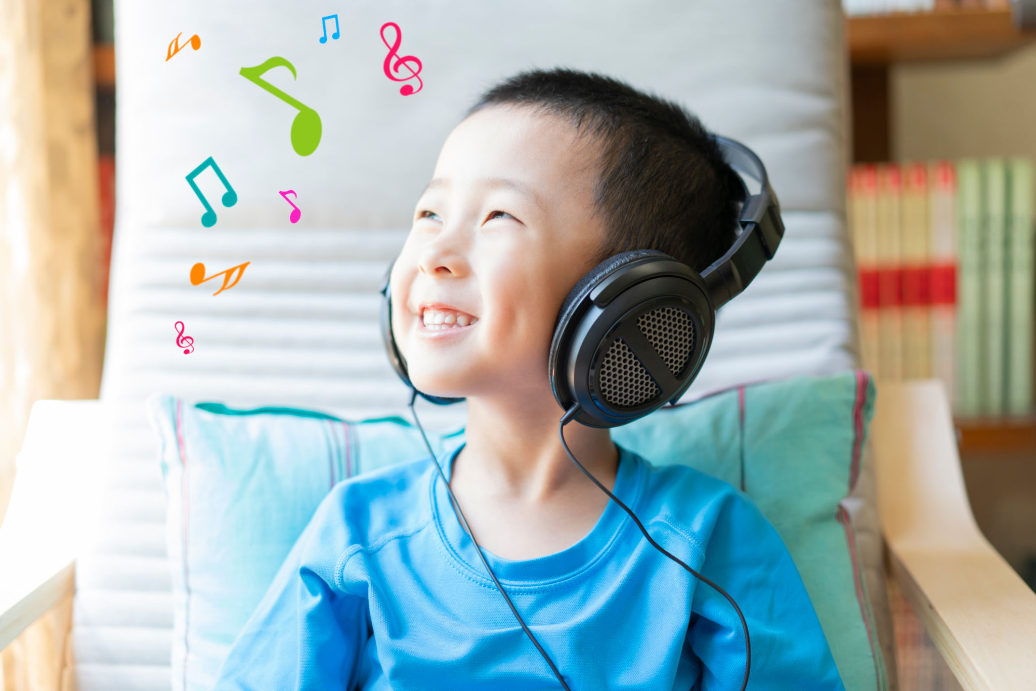 child listening music