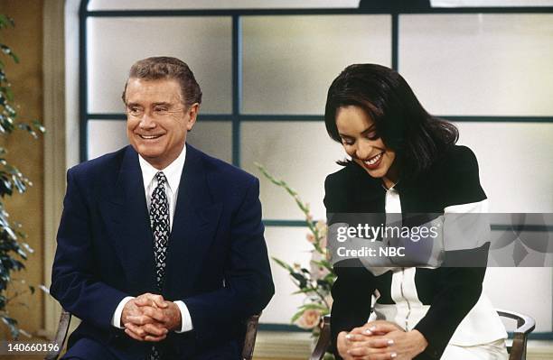 Stank Hole in One" Episode 21 -- Pictured: Karyn Parsons as Hilary Banks, Regis Philbin -- Photo by: Joseph Del Valle/NBCU Photo Bank