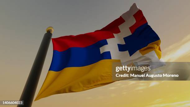 flag of the unrecognized republic of artsakh - bergkarabach stock-fotos und bilder