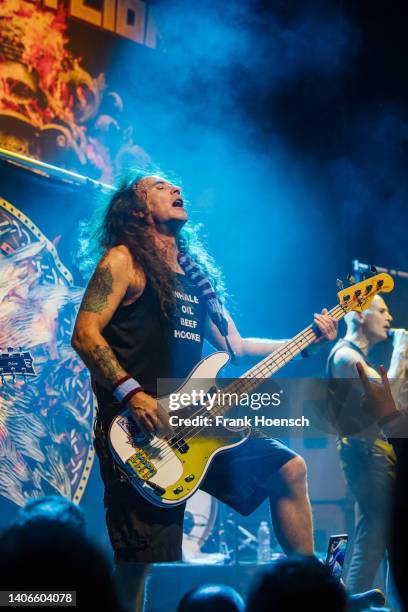 Steve Harris of the British band British Lion performs live on stage during a concert at the Hole 44 on July 3, 2022 in Berlin, Germany.