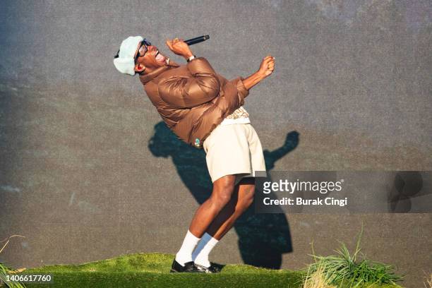Tyler, the Creator performs on day 3 of Wireless Festival 2022 at Crystal Palace Park on July 03, 2022 in London, England.