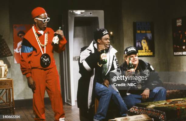 Episode 14 -- Pictured: Tim Meadows as Flavor Flav, Chris Rock as Onski, Chris Farley as B Fats during the 'I'm Chillin' skit on February 23, 1991 --...