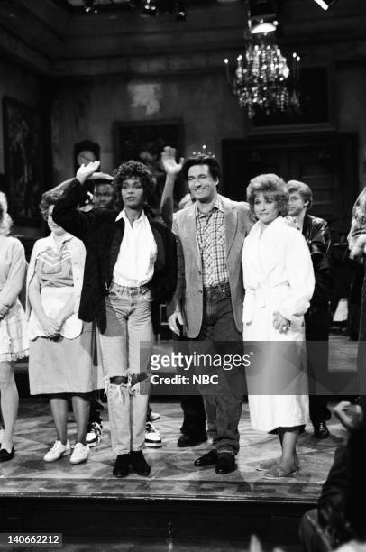 Episode 14 -- Pictured: Julia Sweeney, Chris Rock, Whitney Houston, Alec Baldwin, Jan Hooks during the closing on February 23, 1991 -- Photo by:...