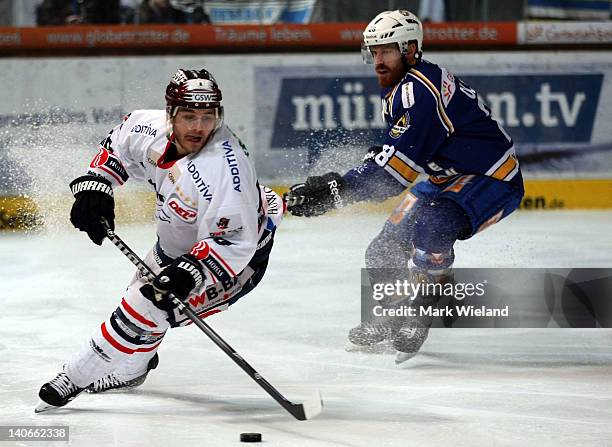 Mads Christensen of Eisbaeren Berlin in action during the DEL match between EHC Muenchen and Eisbaeren Berlin on March 4, 2012 in Munich, Germany.