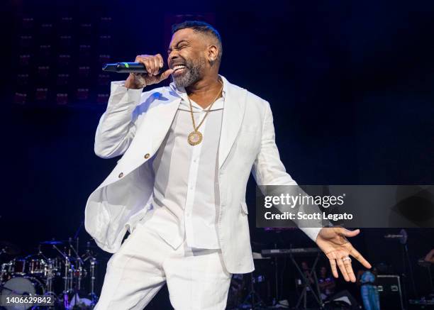 Ginuwine performs at 105.9 KISS-FM Block Party at Michigan Lottery Amphitheatre on July 03, 2022 in Sterling Heights, Michigan.