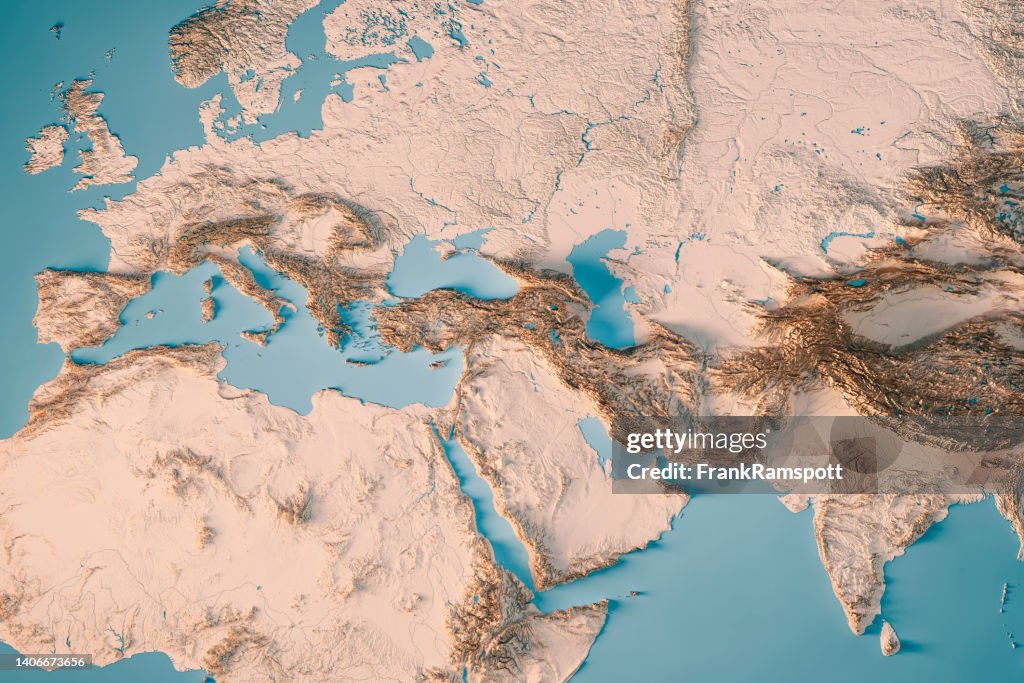 Europe Inde Moyenorient Rendu 3d Carte Topographique Neutre Photo - Getty  Images