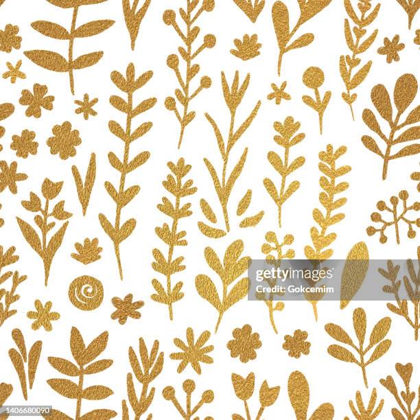 hand drawn gold foil bloosoms seamless pattern background. elegant design element for greeting cards (birthday, valentine's day), wedding and engagement invitation card template. - golden wedding card background stock illustrations