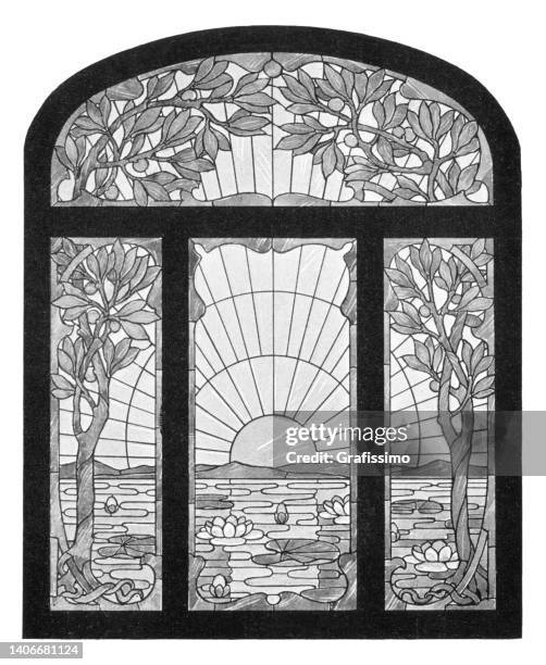 stained glass window tiffany art nouveau illustration 1898 - stained glass stock illustrations