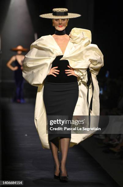 Model Eva Herzigová walks the runway during the Schiaparelli Haute Couture Fall Winter 2022 2023 show as part of Paris Fashion Week on July 04, 2022...