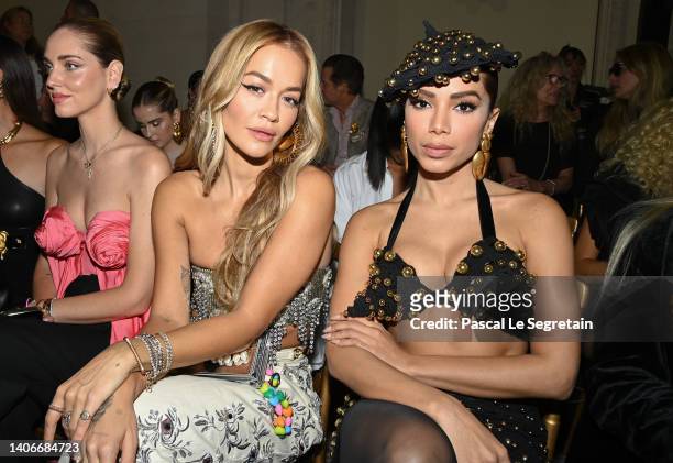 Rita Ora and Anitta attend the Schiaparelli Haute Couture Fall Winter 2022 2023 show as part of Paris Fashion Week on July 04, 2022 in Paris, France.