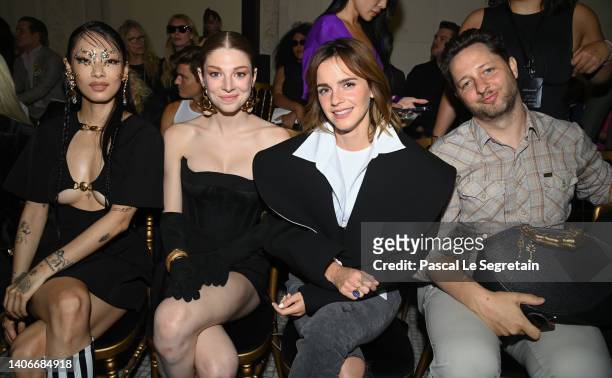 Rina Sawayama, Hunter Schafer, Emma Watson and Derek Blasberg attend the Schiaparelli Haute Couture Fall Winter 2022 2023 show as part of Paris...