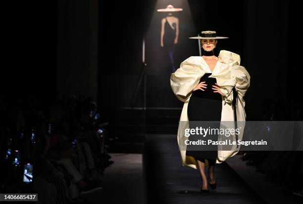 Model Eva Herzigová walks the runway during the Schiaparelli Haute Couture Fall Winter 2022 2023 show as part of Paris Fashion Week on July 04, 2022...
