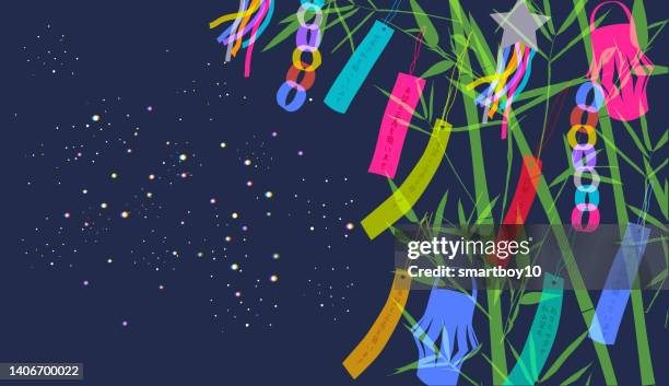 ilustraciones, imágenes clip art, dibujos animados e iconos de stock de tanabata - festival de las estrellas japonesas - festival tanabata
