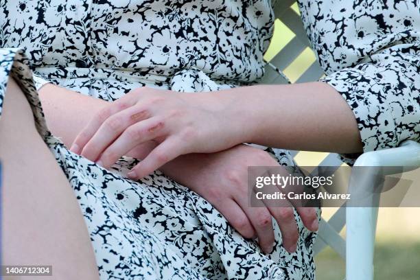 Crown Princess Leonor of Spain, hands detail, attends a meeting with the winners and members of the Board of 'Princesa de Girona' Foundation at the...