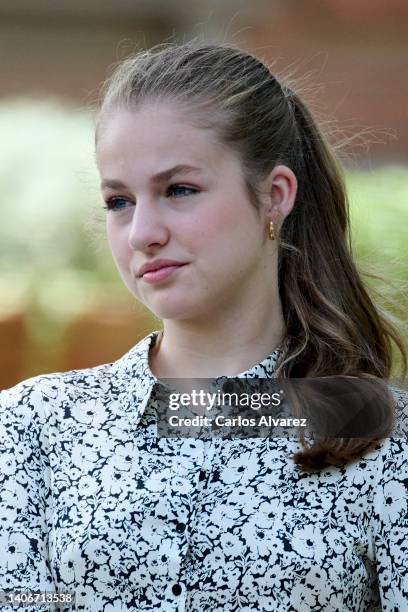 Crown Princess Leonor of Spain attends a meeting with the winners and members of the Board of 'Princesa de Girona' Foundation at the Albeniz Palace...