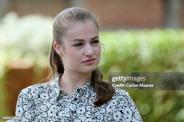 Crown Princess Leonor of Spain attends a meeting with the winners and members of the Board of 'Princesa de Girona' Foundation at the Albeniz Palace...