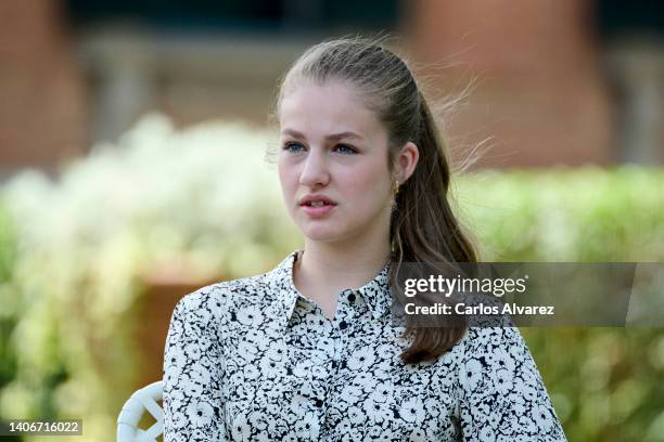 Crown Princess Leonor of Spain attends a meeting with the winners and members of the Board of 'Princesa de Girona' Foundation at the Albeniz Palace...