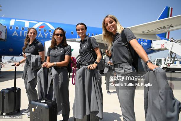 Laura Giuliani, Lisa Boattin, Barbara Bonansea and Martina Rosucci of Italy Women travel to Manchester for EURO Women from Fiumicino Airport on July...