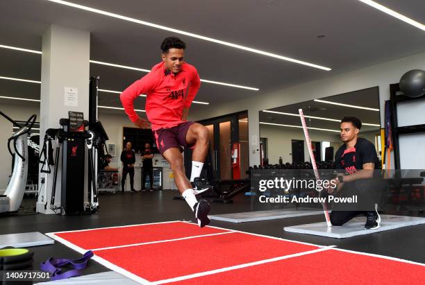 Fabio Carvalho of Liverpool during a pre-season training session at AXA Training Centre on July 04, 2022 in Kirkby, England.