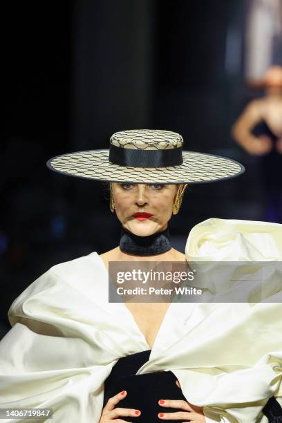 Eva Herzigová, fashion detail, walks the runway during the Schiaparelli Haute Couture Fall Winter 2022 2023 show as part of Paris Fashion Week on...