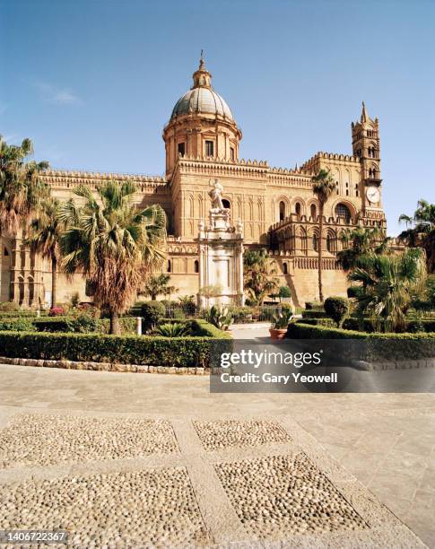 palermo cathedral in sunshine - palermo sicily fotografías e imágenes de stock