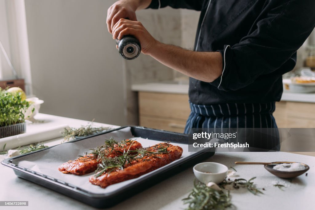 Chef Preparing Delicious Pork Ribs