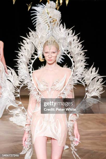 Model walks the runway during the Iris Van Herpen Haute Couture Fall Winter 2022 2023 show as part of Paris Fashion Week on July 04, 2022 in Paris,...