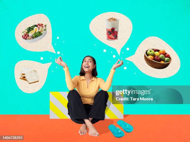 woman with healthy vegan food - food decisions stock pictures, royalty-free photos & images