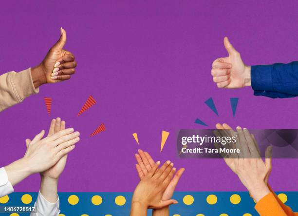 hands clapping and thumbs up - colorful hands diversity stock pictures, royalty-free photos & images