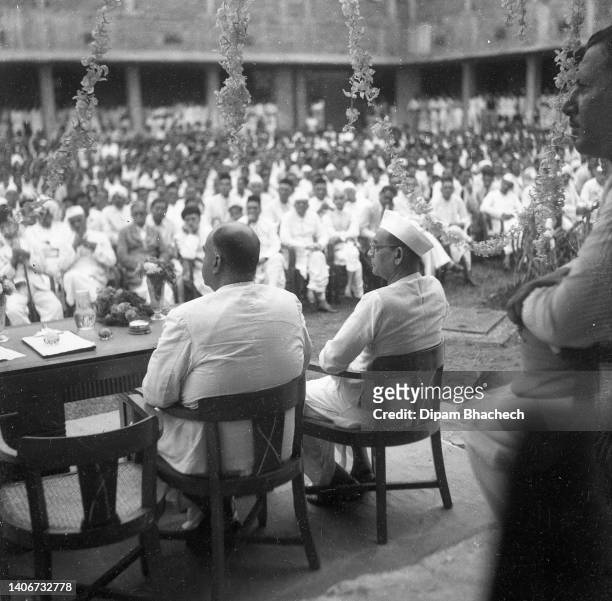Dr Shyama Prasad Mukherjee, Minister of Industry and Supply, visits Annual Day at L D College in Ahmedabad Gujarat India on 9th June 1948.