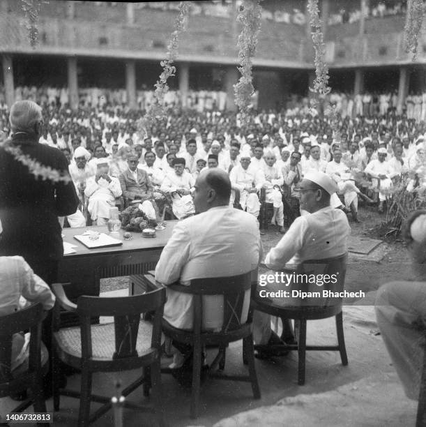 Dr Shyama Prasad Mukherjee, Minister of Industry and Supply, visits Annual Day at L D College in Ahmedabad Gujarat India on 9th June 1948.