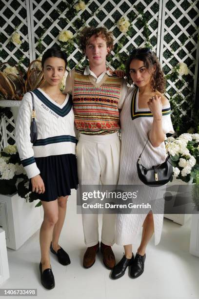 Carmen Kassovitz, Alexandre Desrousseaux, and Raïka Hazanavicius, wearing Ralph Lauren, attends the Ralph Lauren Suite during The Championships,...