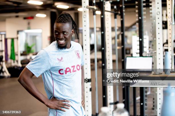 Bertrand Traore of Aston Villa in action during a training session at Bodymoor Heath training ground on July 04, 2022 in Birmingham, England.