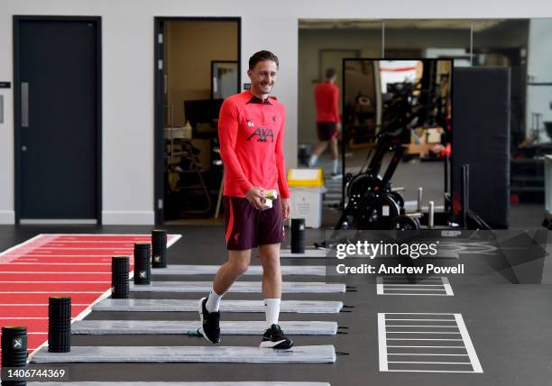 Ben Davies of Liverpool during a pre-season training session at AXA Training Centre on July 04, 2022 in Kirkby, England.