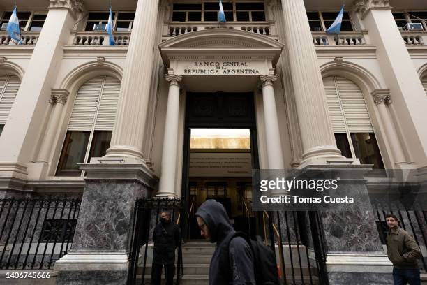 Man walks by Argentina's central bank on July 04, 2022 in Buenos Aires, Argentina. In the midst of a political crisis and economic uncertainty,...