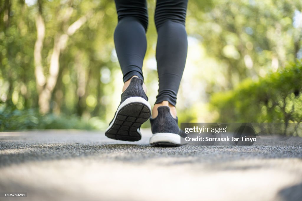 Close up of young athlete women feet in running activity