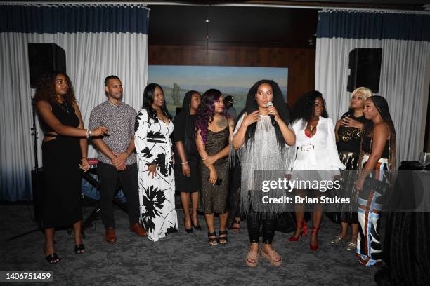 Beverly Bond delivers remarks at the Shot Callers dinner during the 2022 BGR! Film Festival - Day 1 at private location on July 02, 2022 in...