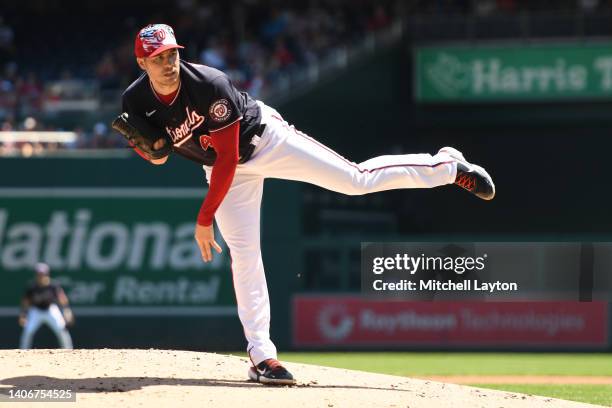 Patrick Corbin of the Washington Nationals pitches in the second inning inning during a baseball game against Miami Marlins at Nationals Park on July...