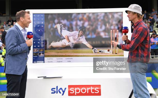 Getty Images award winning photographer Gareth Copley talks to Sky Sports commentator Michael Atherton about his Jonathan Trott picture during a...