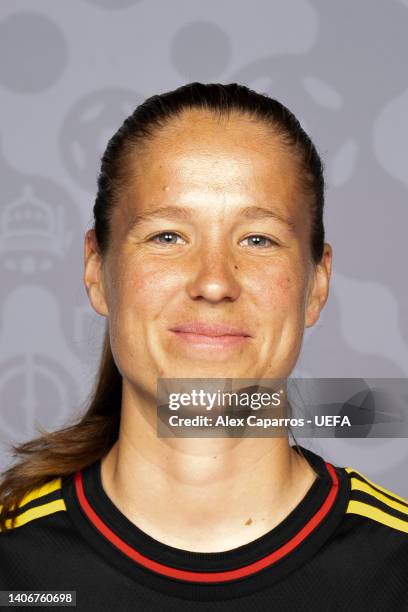 Lenie Onzia of Belgium poses for a portrait during the official UEFA Women's EURO 2022 portrait session on July 02, 2022 in Tubize, Belgium.