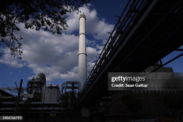 Chimney stands under sunlight at the Klingenberg natural gas-powered thermal power station on July 04, 2022 in Berlin, Germany. Germany still...