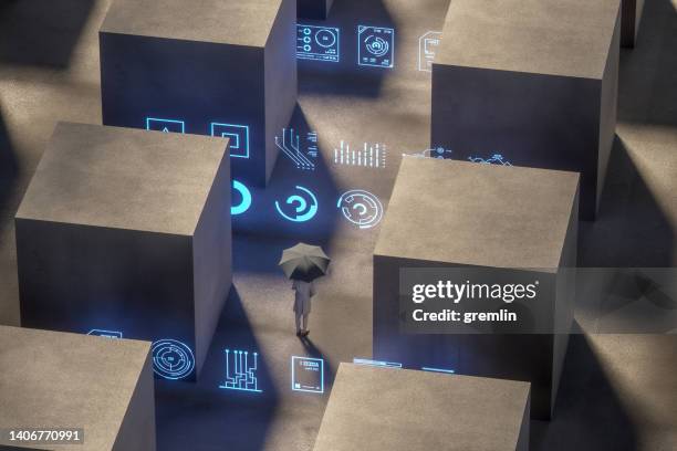 businessman standing in vr environment - user experience stockfoto's en -beelden