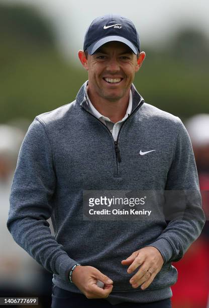 Rory McIlroy of Northern Ireland smiles at the 8th green during Day One of the JP McManus Pro-Am at Adare Manor on July 04, 2022 in Limerick, Ireland.