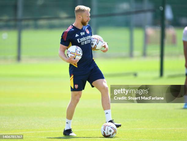 Arsenal fitness coach Sam Wilson during a training session at London Colney on July 04, 2022 in St Albans, England.