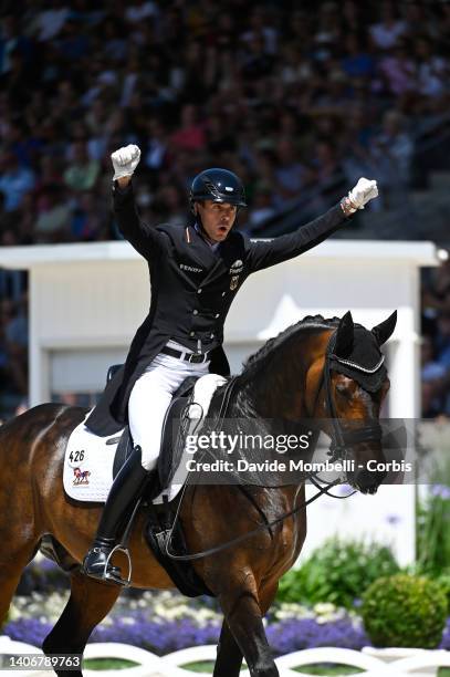 Benjamin Werndl from Germany, rides Famoso OLD during Dressage Rolex Grand Prix, World Equestrian Festival Rolex CHIO Aachen on July 3, 2022 in...